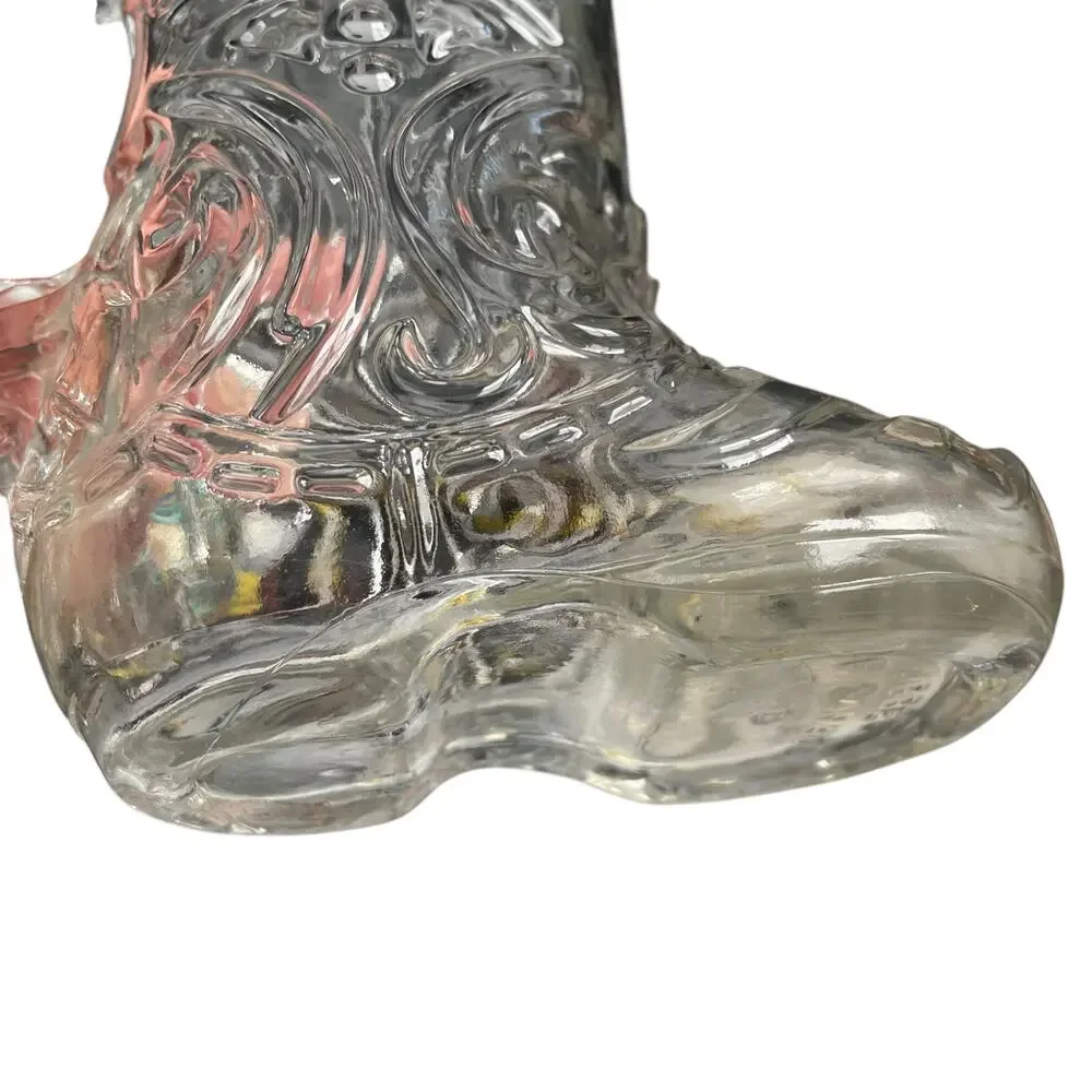 Vintage Clear Glass Cowboy Boot Mug Libbey of Canada Embossed w/ Handle Western